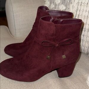 Kelly & Katie Wine Suede Ankle Booties with Bow Detail